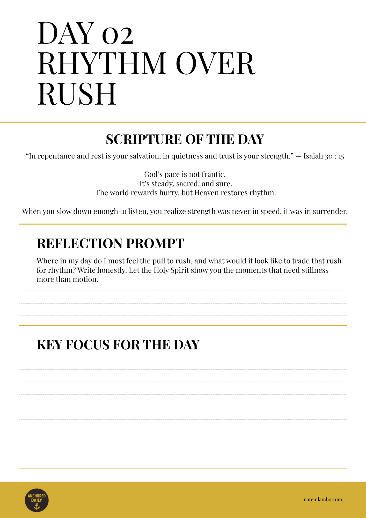 Motivational poster with text on rhythm, rest, and scripture for reflection.