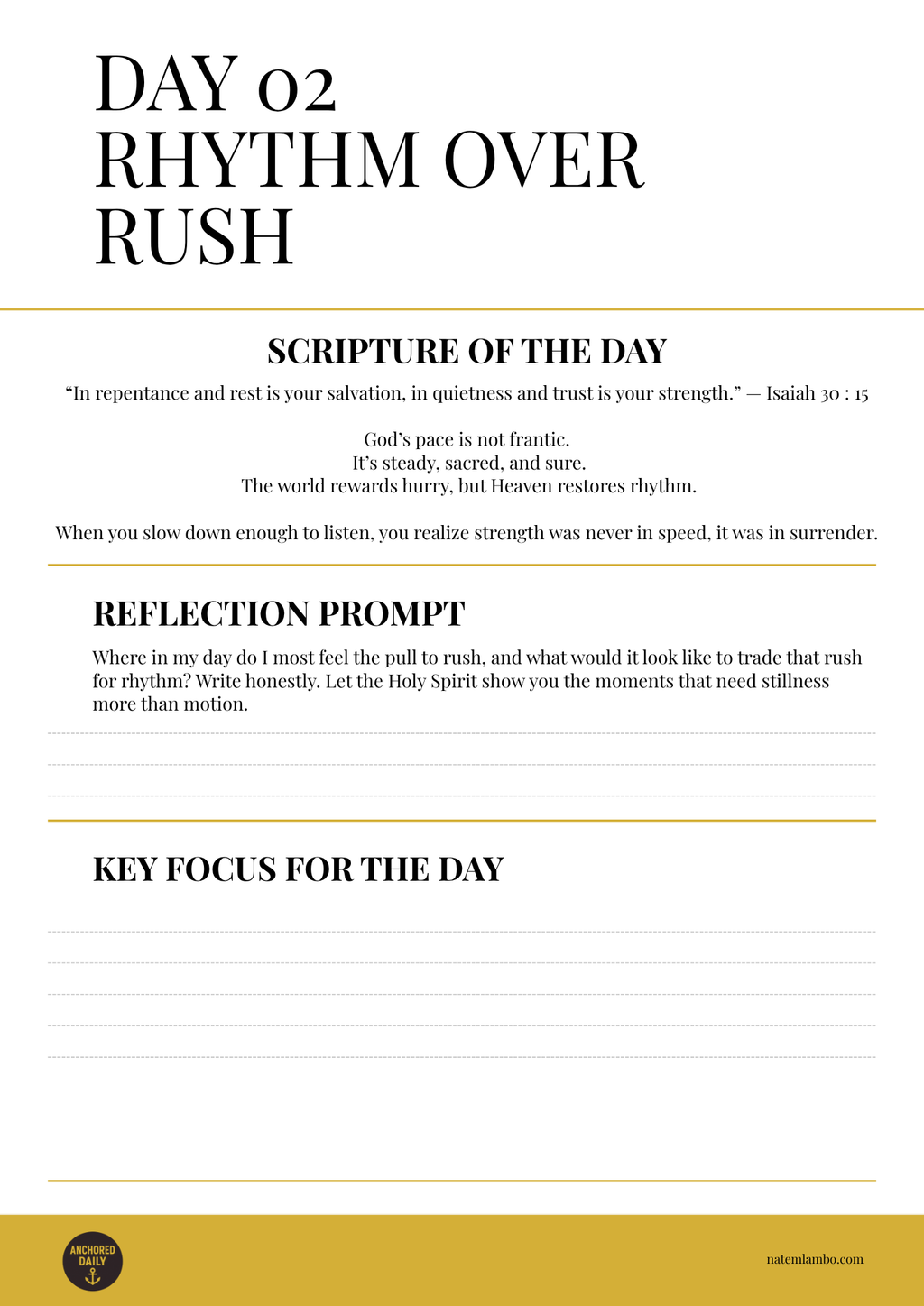 Motivational poster with text on rhythm, rest, and scripture for reflection.